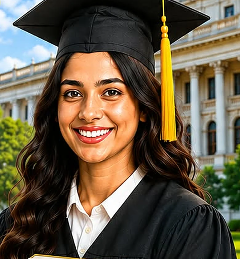 Graduate in cap and gown